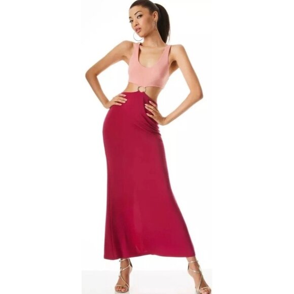 Alice + Olivia Arizona O-Ring Maxi Dress Pink Cutout Size 10 - Picture 2 of 16